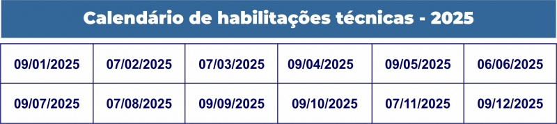 CAlendário habilitações técnicas 2025