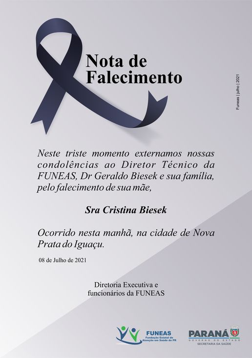 Nota de Falecimento Sra. Cristina Biesek